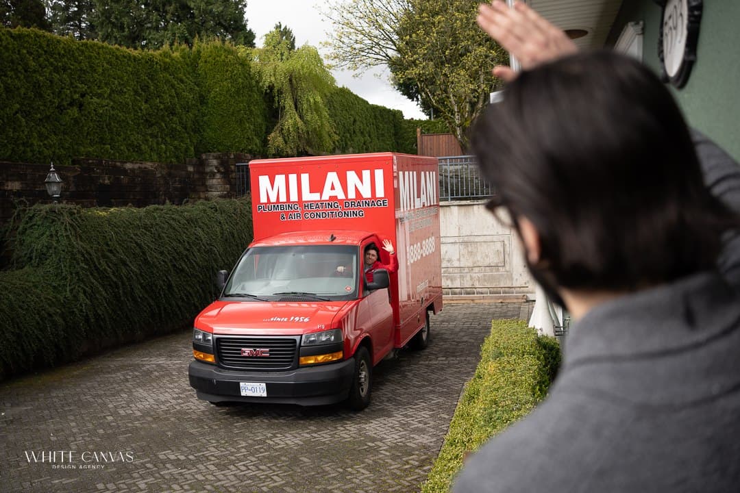 Milani service truck arriving for a drainage service call